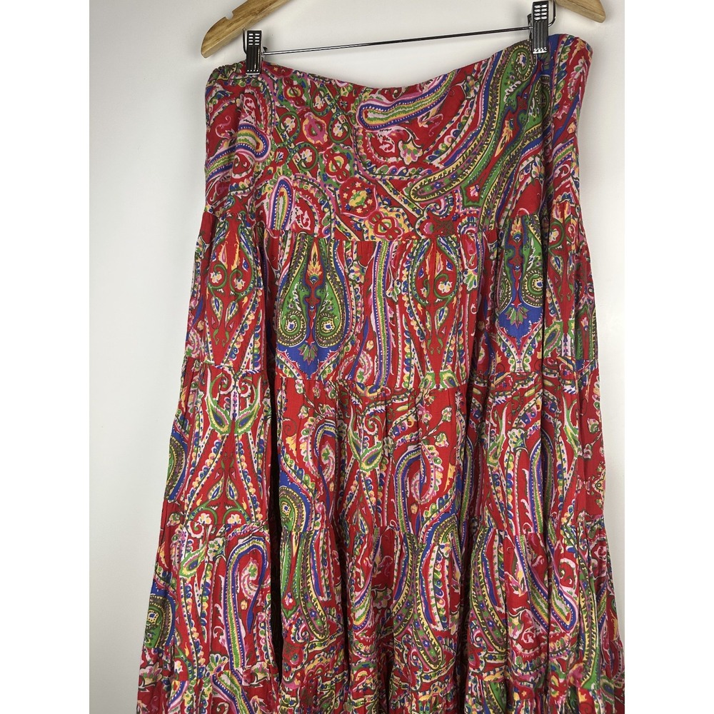 Lauren by Ralph Lauren Red Paisley Tiered Midi Maxi Full Length Skirt Size Large - Picture 8 of 9